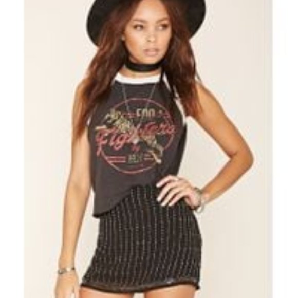 Forever 21 Foo Fighters Ringer Black Graphic Crop Tank Top M - Picture 9 of 10